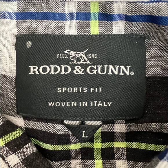 Rodd and Gunn Shirt Mens L Sports Fit Plaid Italian Linen Short Sleeve Button Up - Picture 3 of 13